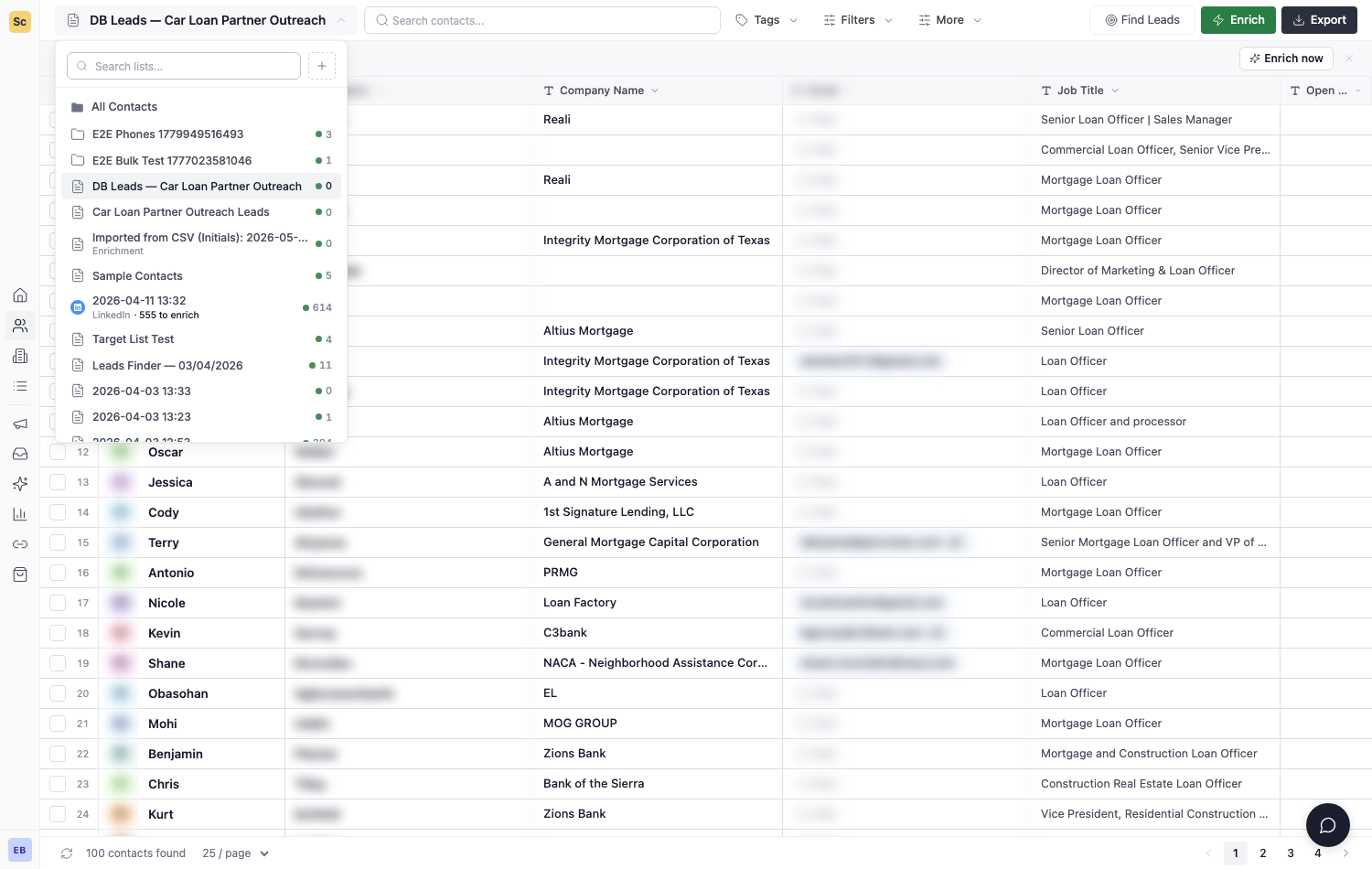 Scrupp keeps a separate list for each segment and client, switchable from one place