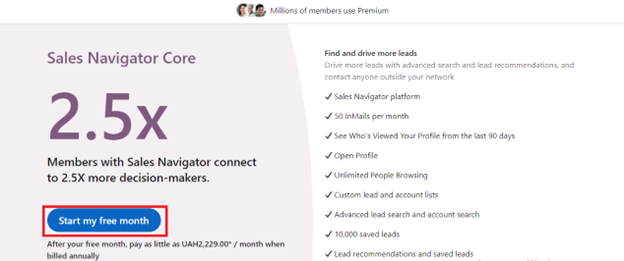 Access to the LinkedIn Sales Navigator website