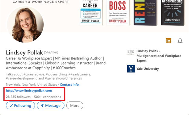 Profile of LinkedIn influencer Lindsey Pollak