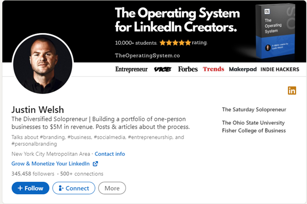 profile of LinkedIn influencer Justin Welsh