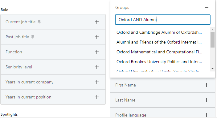 Boolean search in the Groups filter