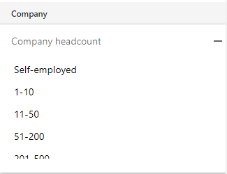 Company Headcount filter