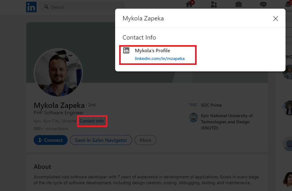 Contact information of Mykola Zapeka