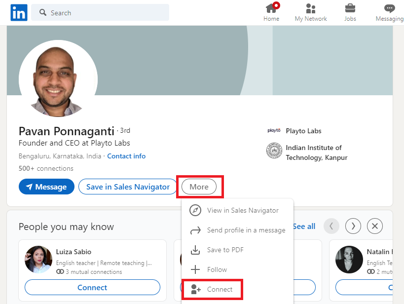 Connecting of 3rd connection profile on LinkedIn