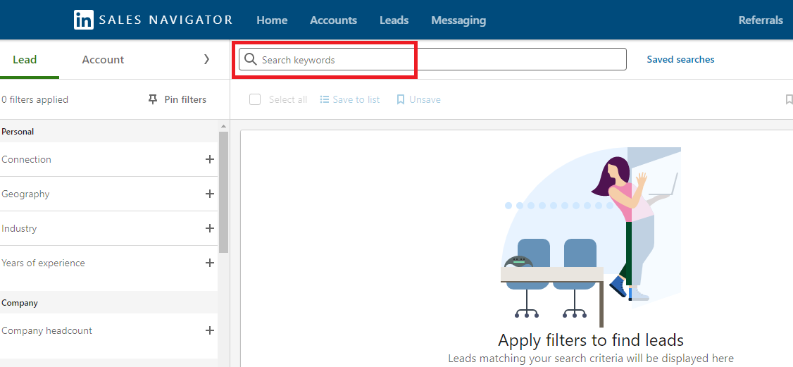 Keywords search in LinkedIn Sales Navigator