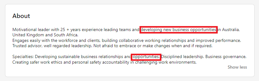 About area of LinkedIn profile