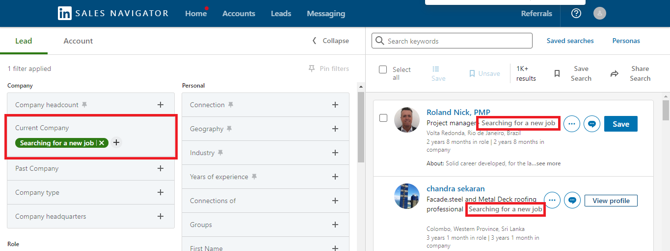 Current company filter on LinkedIn Sales Navigator