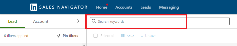 Keywords search bar