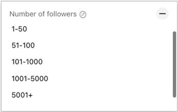 Number of followers filter